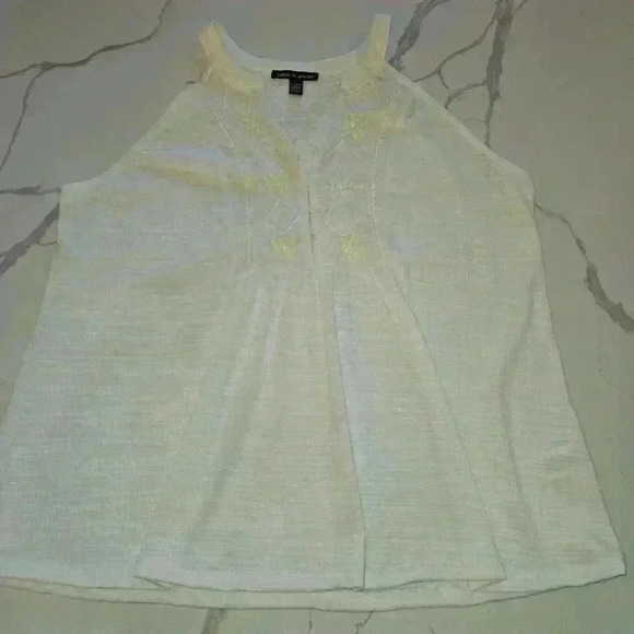 Cable & Gauge Womens Loose Fit Boho Embroidered Tank Top Size XL White - Picture 3 of 10